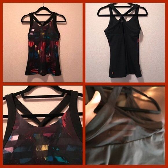 NWOT.Lucy workout multicolor top, build in bra. - Picture 2 of 9
